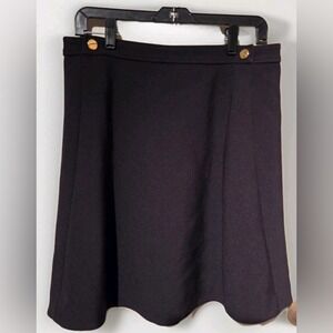 Kate Spade New York Black Structured Crepe A-Line Skirt Size 8 Gold Buttons
